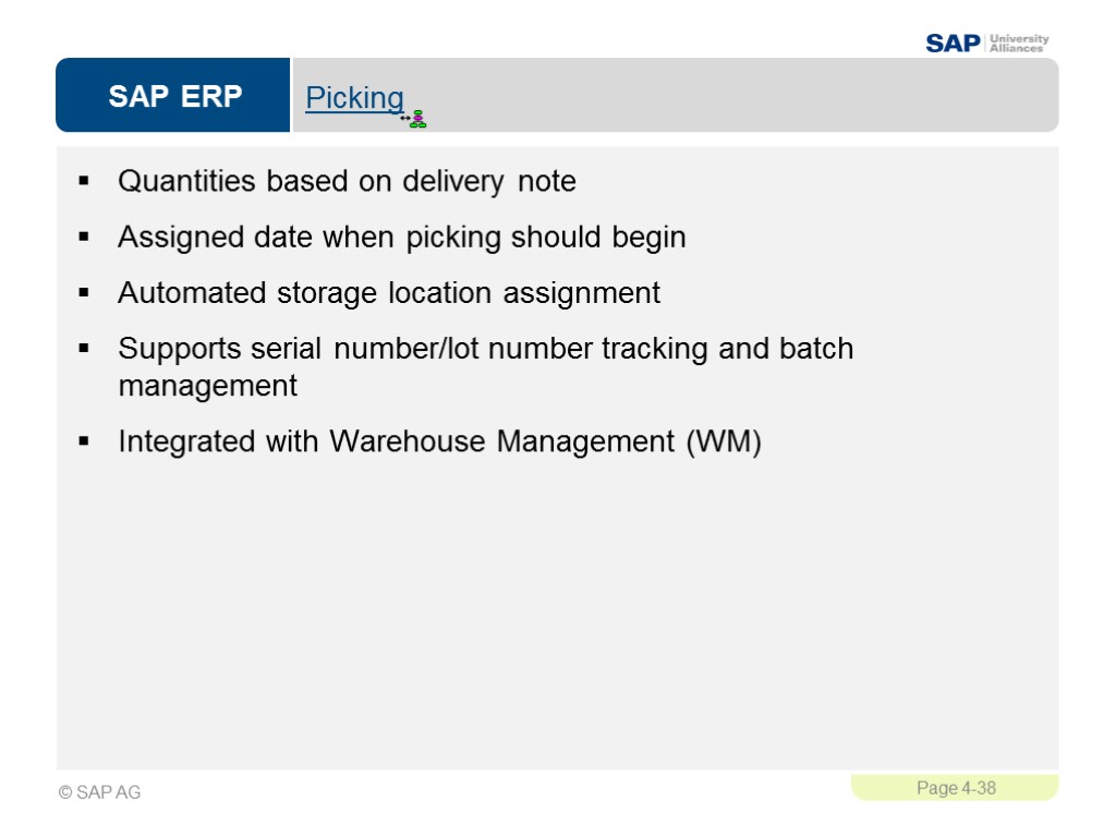 Picking Quantities based on delivery note Assigned date when picking should begin Automated storage